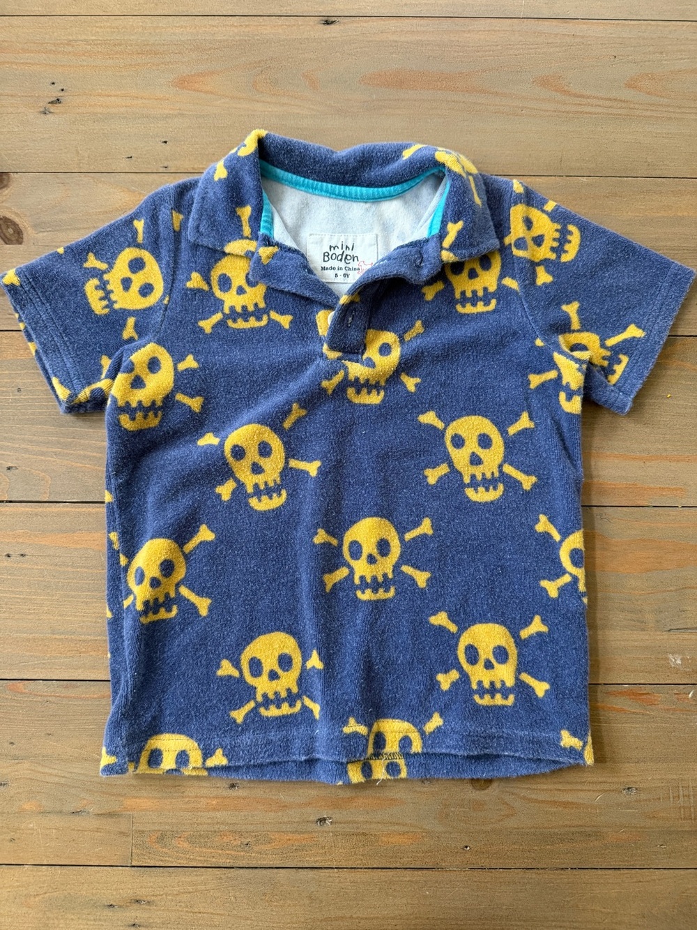 Mini Boden Kids' Navy Blue & Yellow Skull Polo Shirt - 5-6T